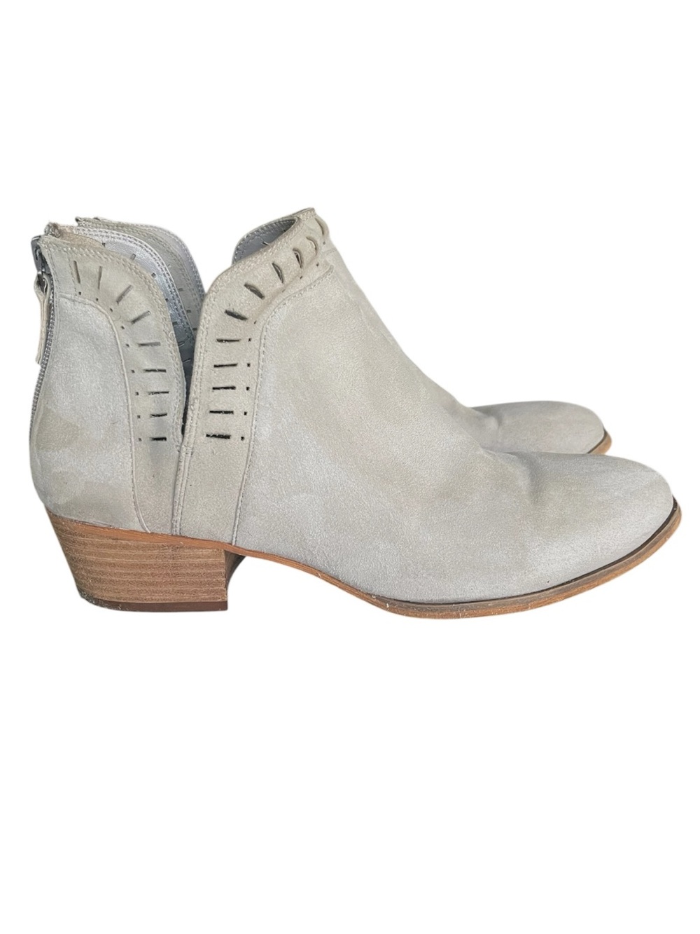 CASLON Light Taupe/Grey Suede Leather Back Zip Block Heel Ankle Boot (7.5M)